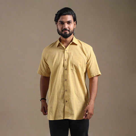Yellow - half sleeve slub cotton men plain shirt 06