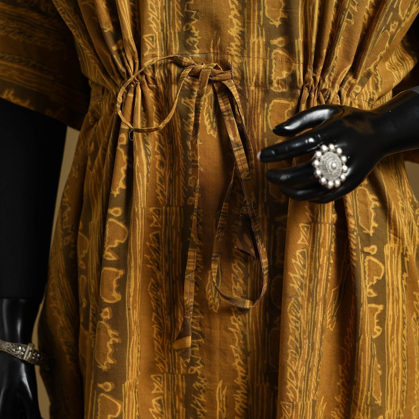 Hand akola long kaftan with tie-up waist 04 - handcrafted