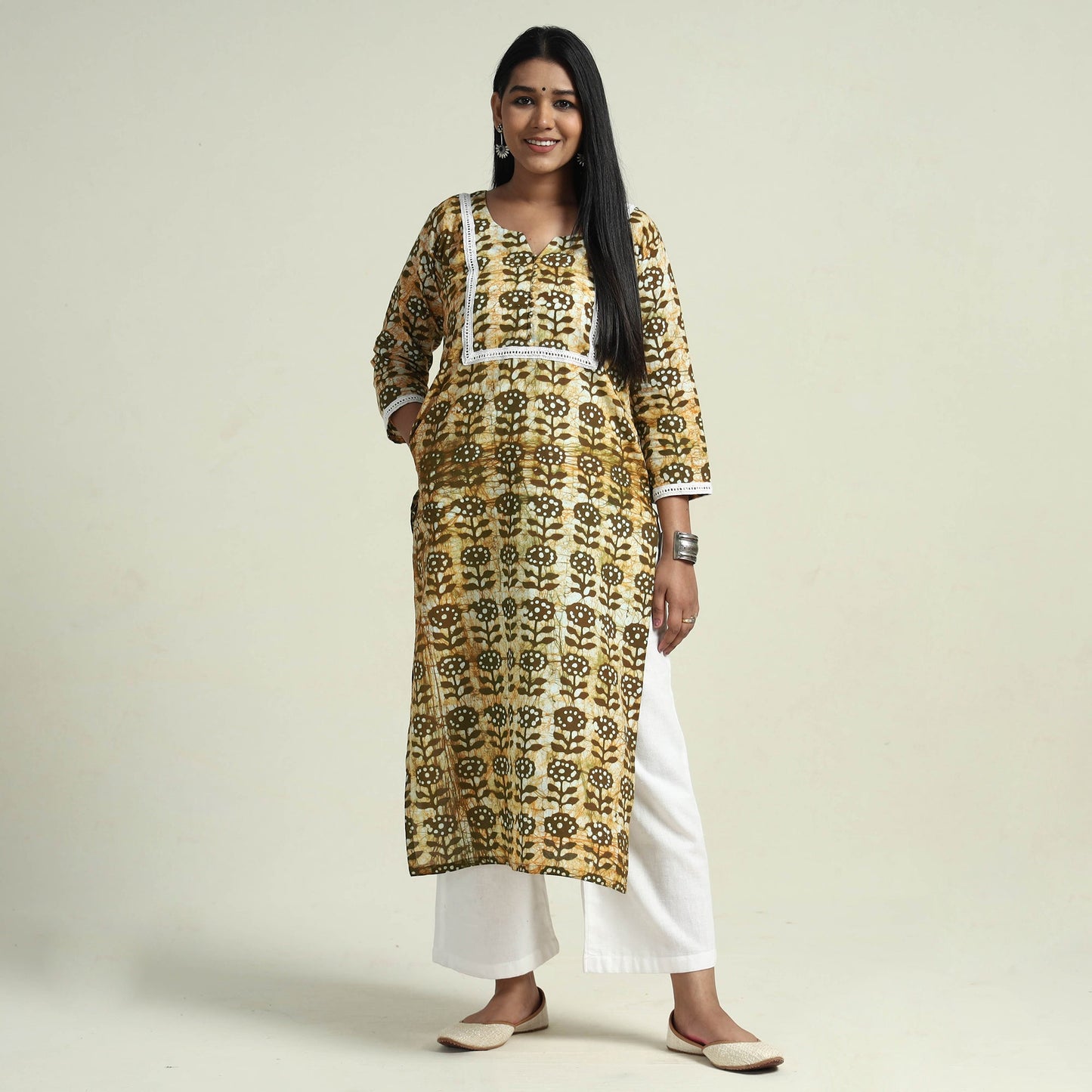  Hand Batik Printed Cotton Kurta with Palazzo Set 