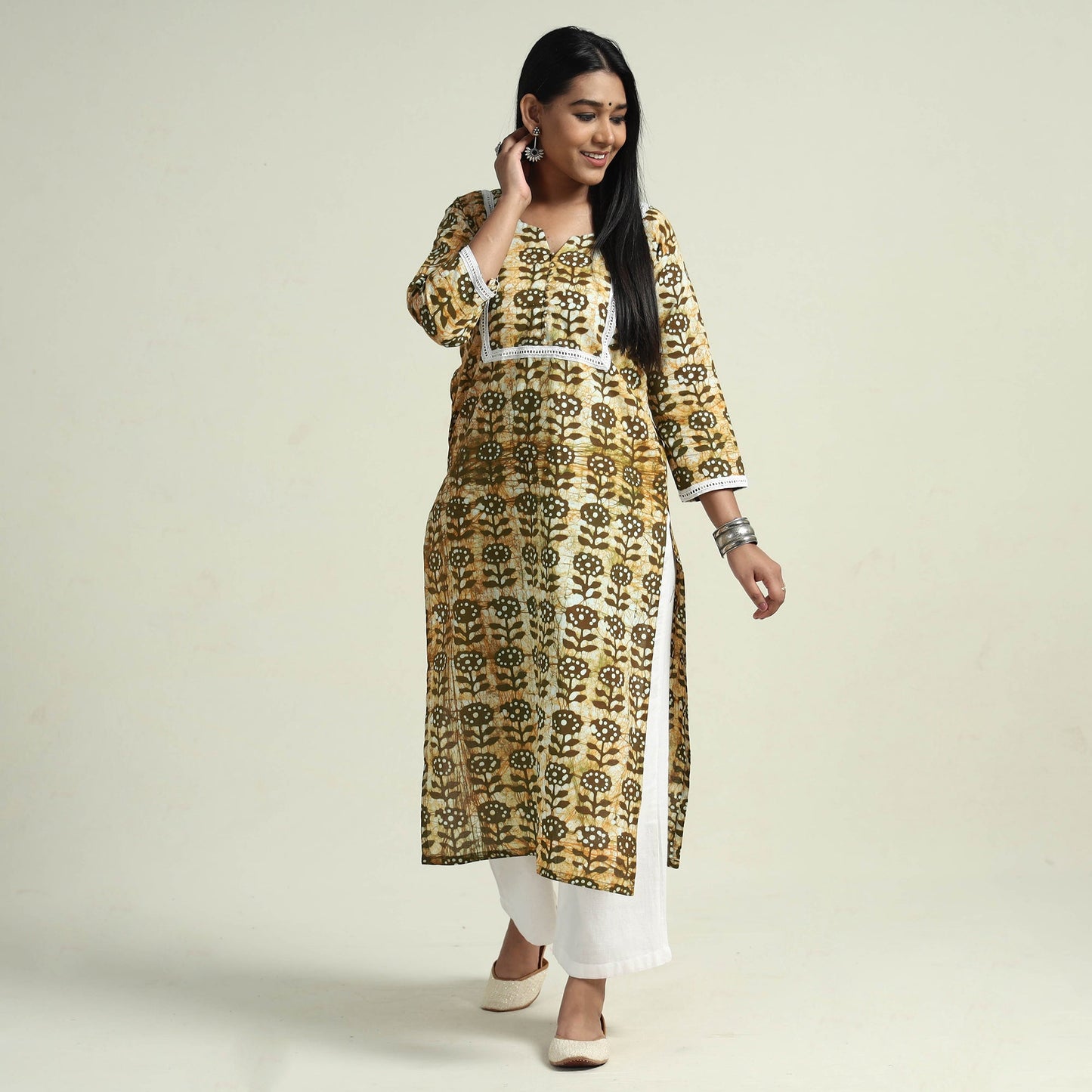  Hand Batik Printed Cotton Kurta with Palazzo Set 