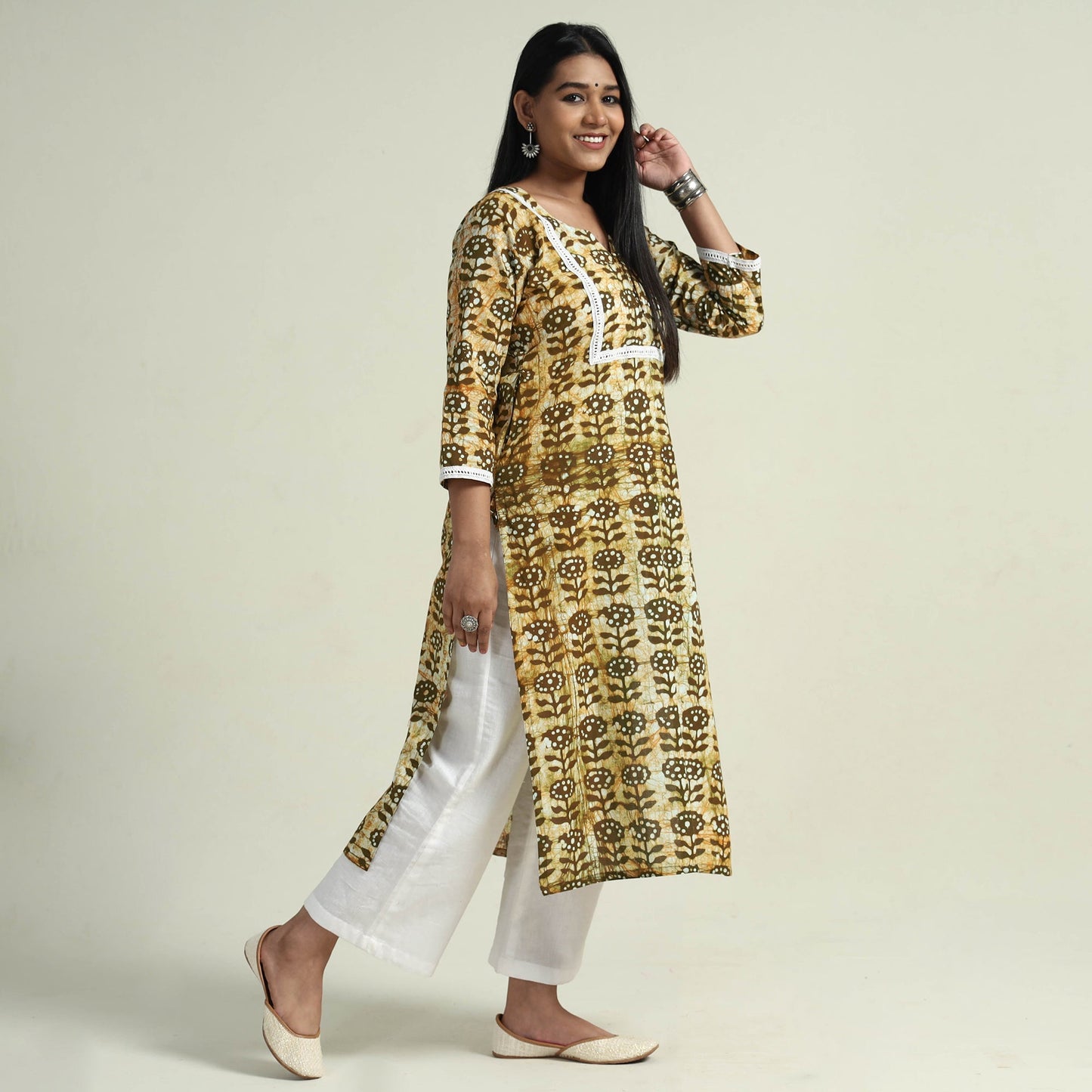  Hand Batik Printed Cotton Kurta with Palazzo Set 