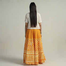 Yellow Hand Batik Printed Running Stitch Cotton Long Skirt 