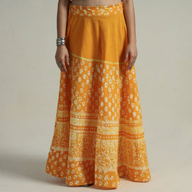 Yellow Hand Batik Printed Running Stitch Cotton Long Skirt 