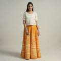 Yellow Hand Batik Printed Running Stitch Cotton Long Skirt 