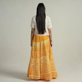 Yellow Hand Batik Printed Running Stitch Cotton Long Skirt 