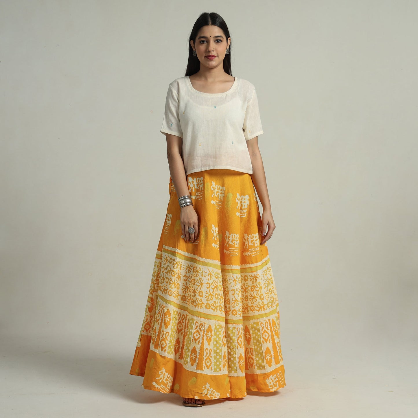 Buy Hand Batik Printed Running Stitch Cotton Long Skirt 73 Online l iTokri.com