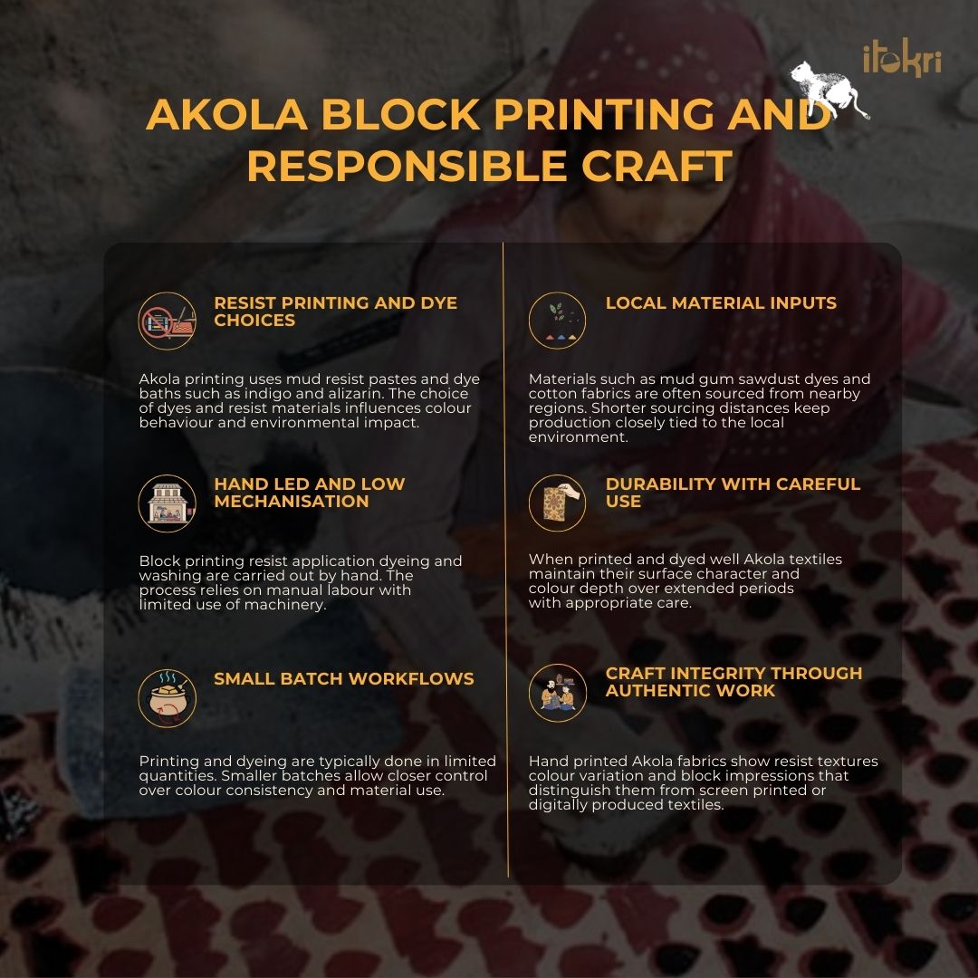 Hand block akola print slub cotton fabric 16 - handcrafted