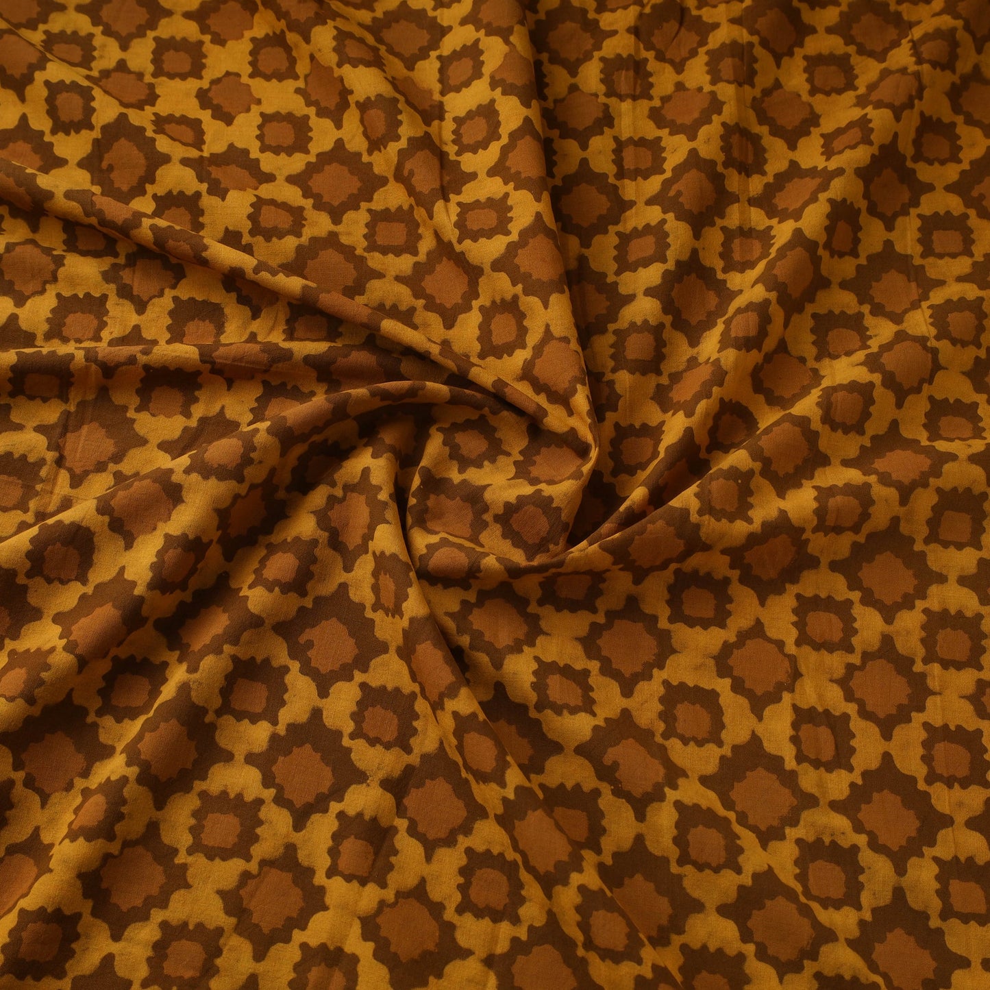 Yellow - hand block akola print slub cotton fabric 18