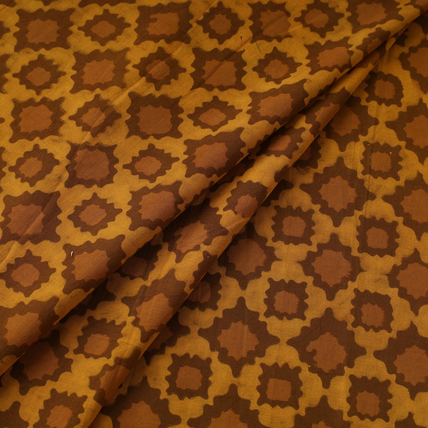 Yellow - hand block akola print slub cotton fabric 18