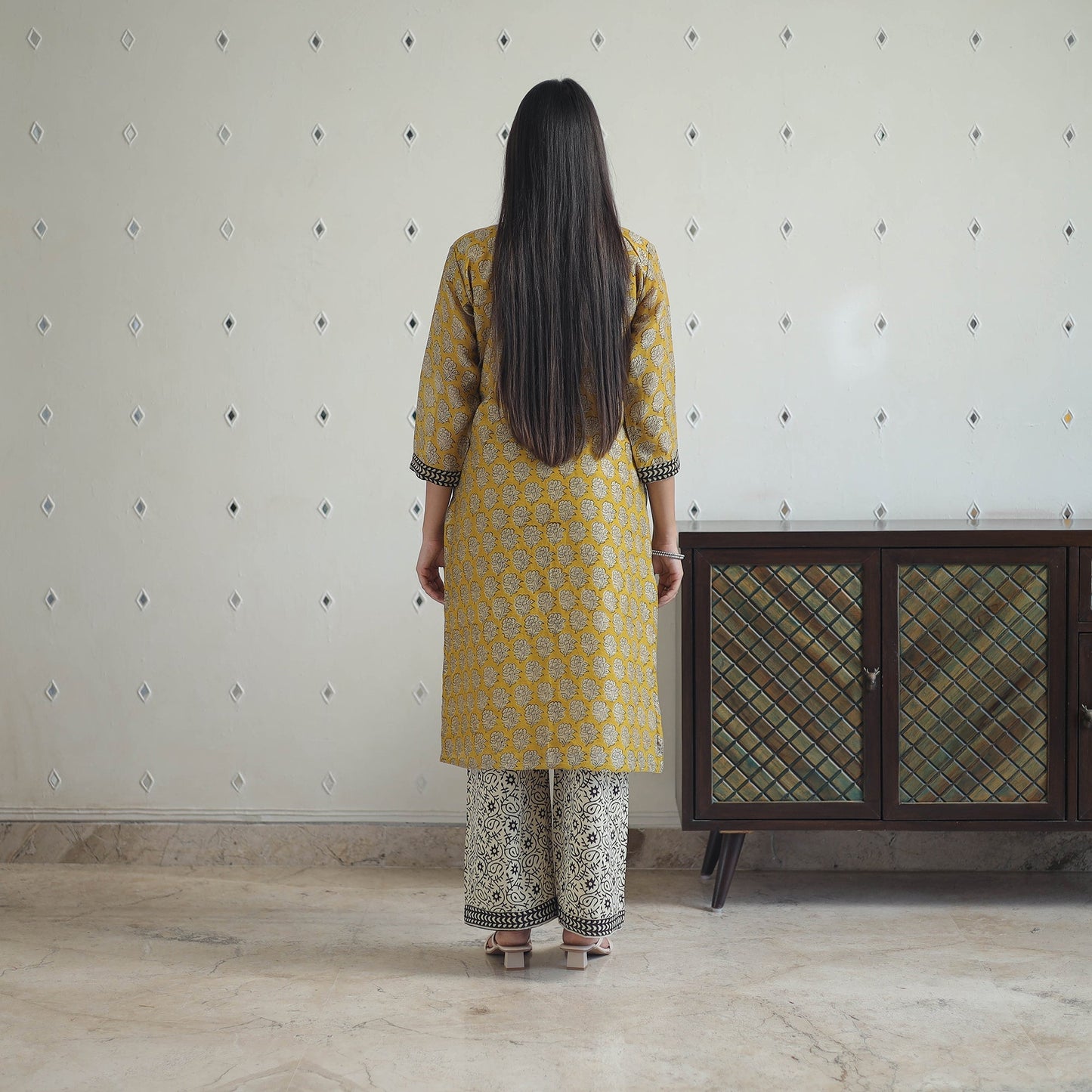 Buy Yellow Hand Block Bagru Print Chanderi Silk Kurta Set