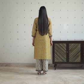 Buy Yellow Hand Block Bagru Print Chanderi Silk Kurta Set