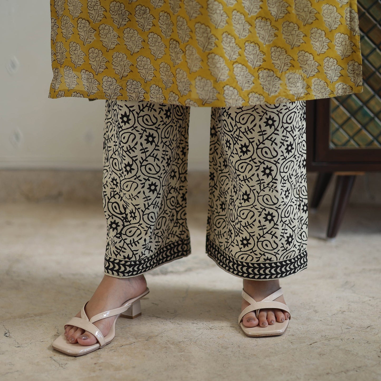 Buy Yellow Hand Block Bagru Print Chanderi Silk Kurta Set