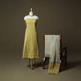 Hand block bagru print cotton 3pc unstitched dress material