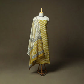 Hand block bagru print cotton 3pc unstitched dress material