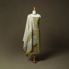 Hand block bagru print cotton 3pc unstitched dress material