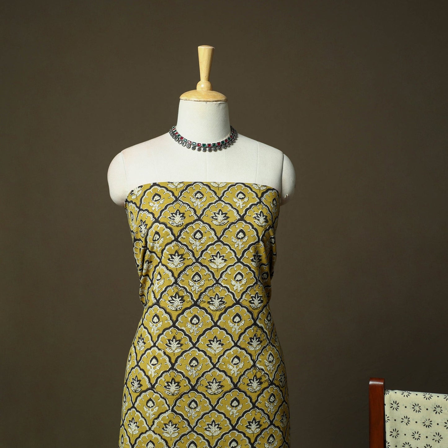 Hand block bagru print cotton 3pc unstitched dress material