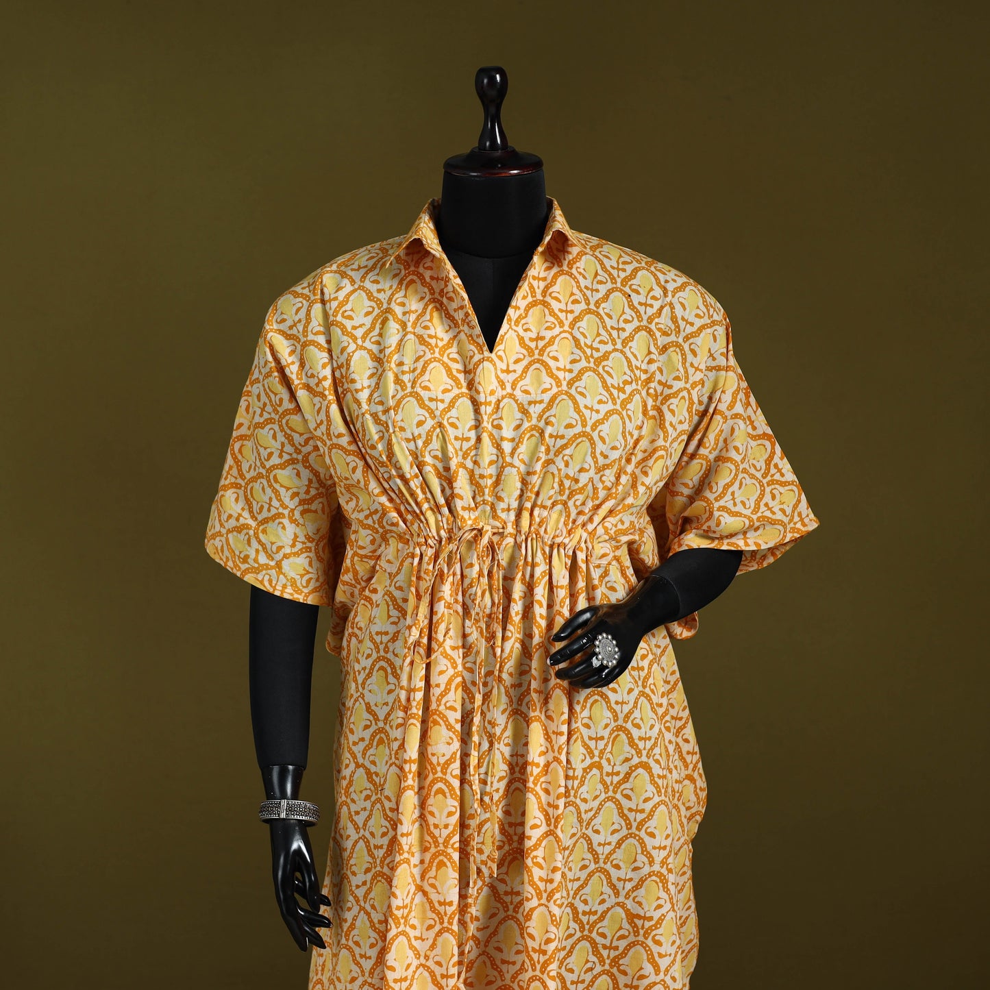 Hand batik cotton long kaftan 28 - handcrafted