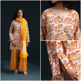 Hand batik cotton suit set with dupatta for women 03