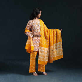Hand batik cotton suit set with dupatta for women 03