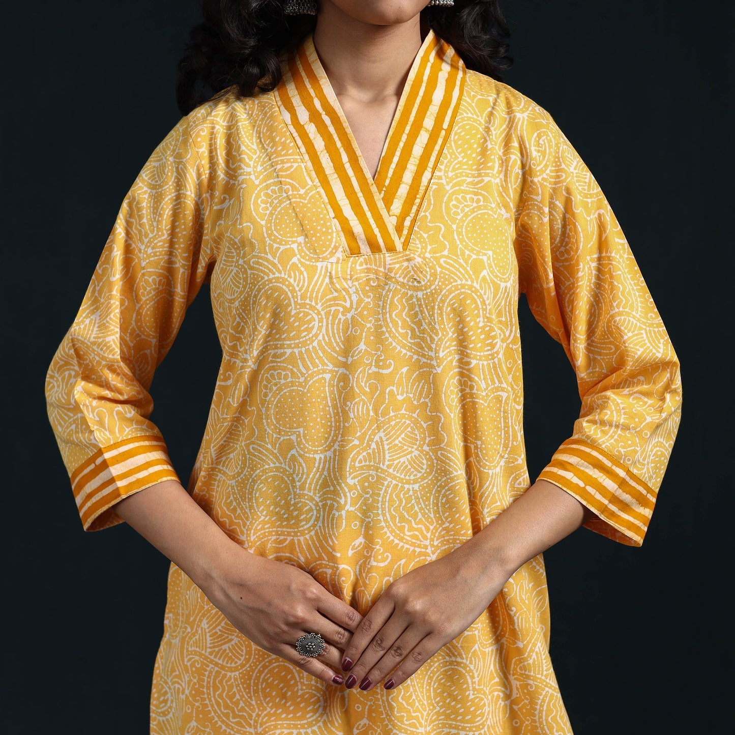 Hand batik cotton suit set with dupatta for women 11