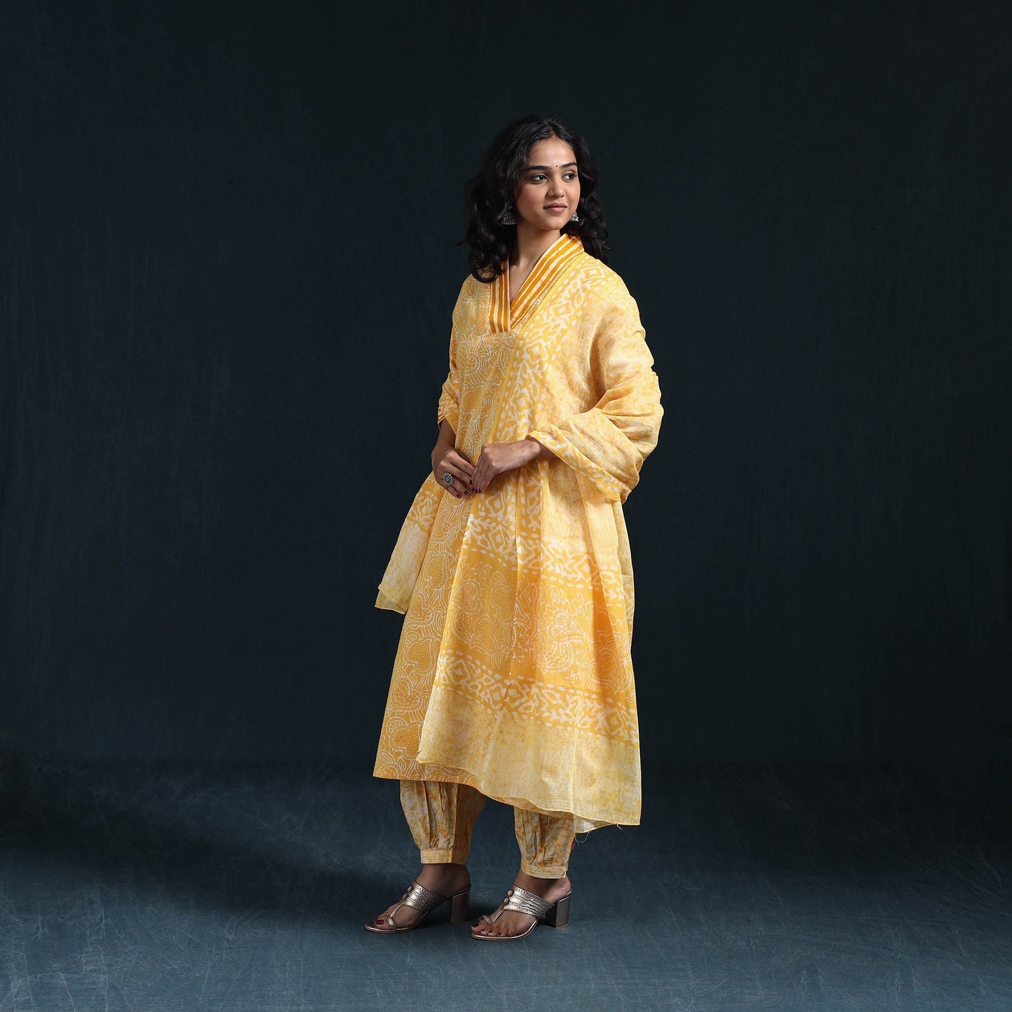 Hand batik cotton suit set with dupatta for women 11
