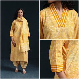 Hand batik cotton suit set with dupatta for women 11