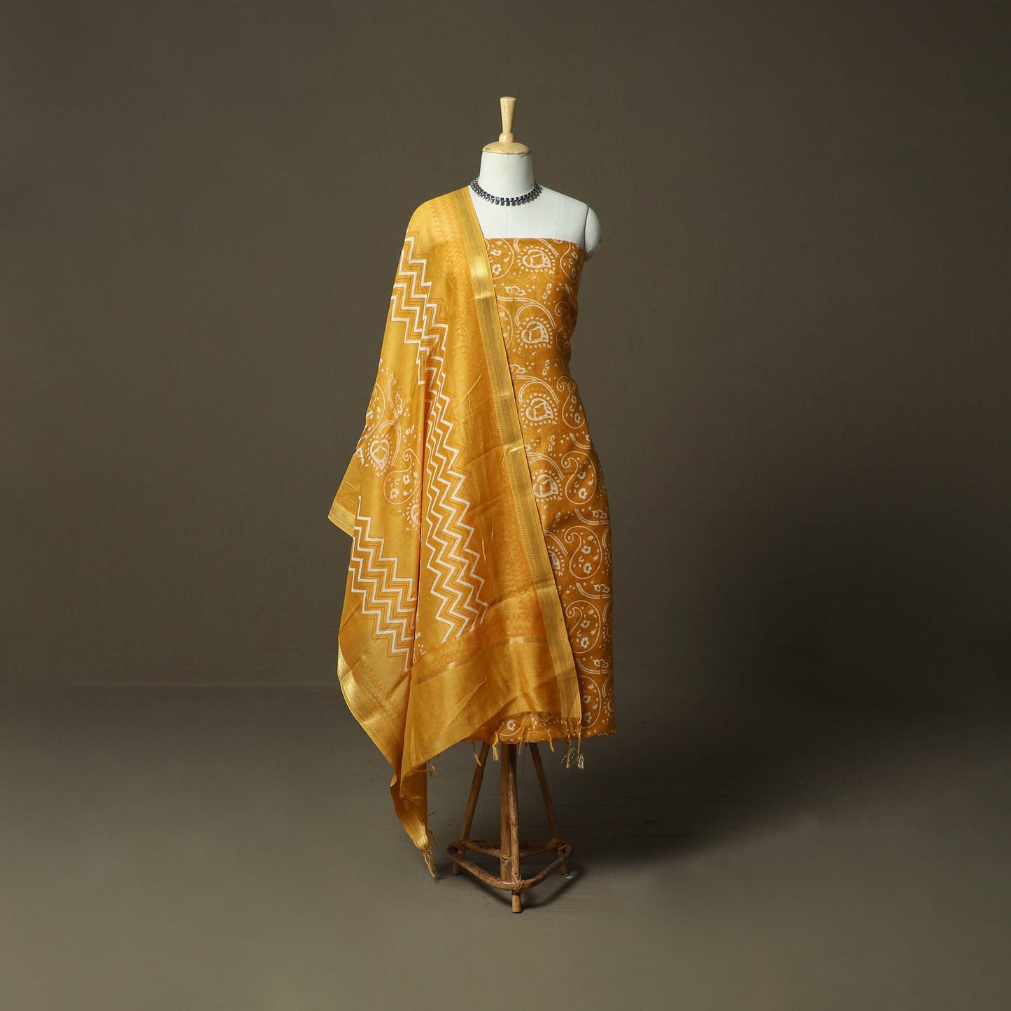 Hand block jaipur print maheshwari silk handloom 3pc