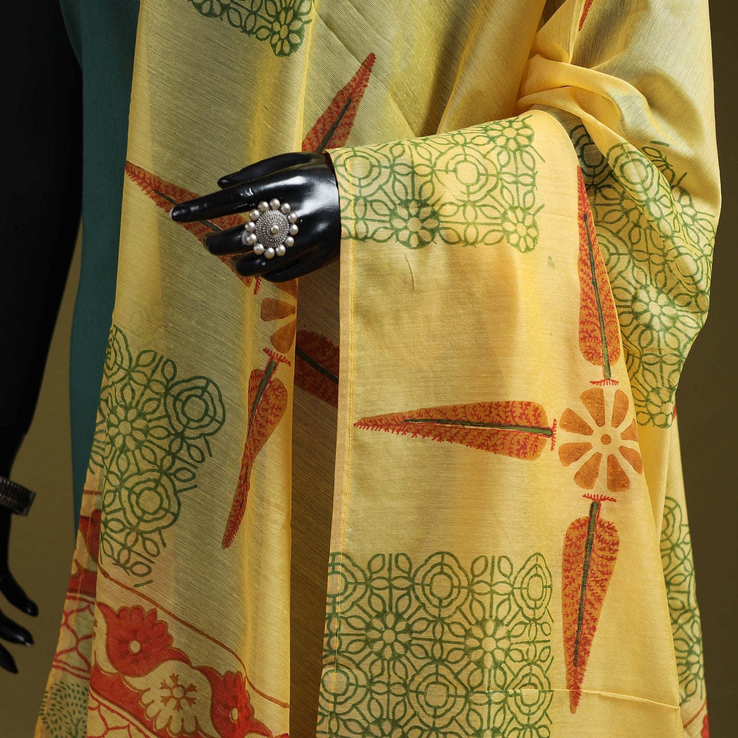 Hand chanderi silk sanganeri floral dupatta 44 - handcrafted