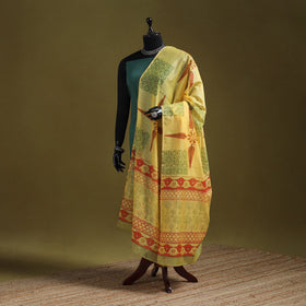 Hand chanderi silk sanganeri floral dupatta 44 - handcrafted