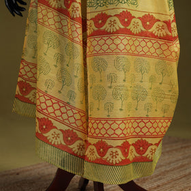 Hand chanderi silk sanganeri floral dupatta 44 - handcrafted