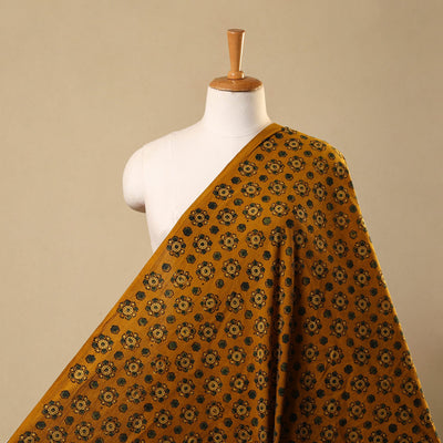 Yellow Hand Block Print Cotton Ajrakh Fabric
