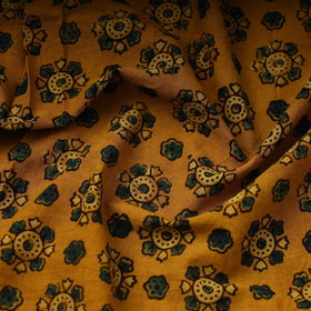 Yellow Hand Block Print Cotton Ajrakh Fabric