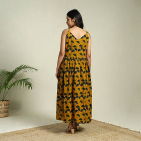 Buy Yellow Hand Block Print Cotton Flared Ajrakh Dress