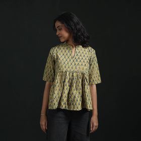 Hand block print cotton natural dyed ajrakh crop top 01