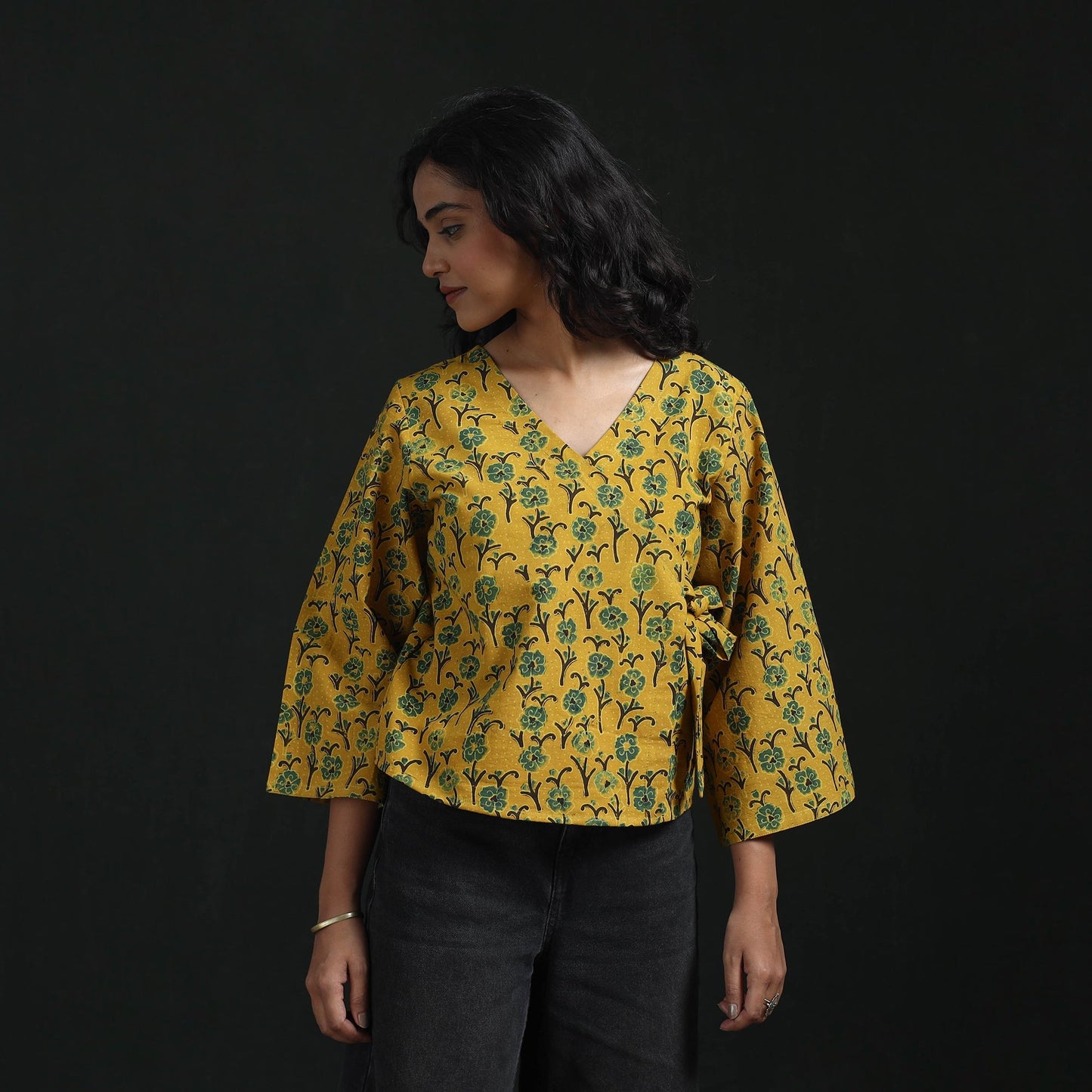 Hand block print cotton natural dyed angrakha ajrakh crop