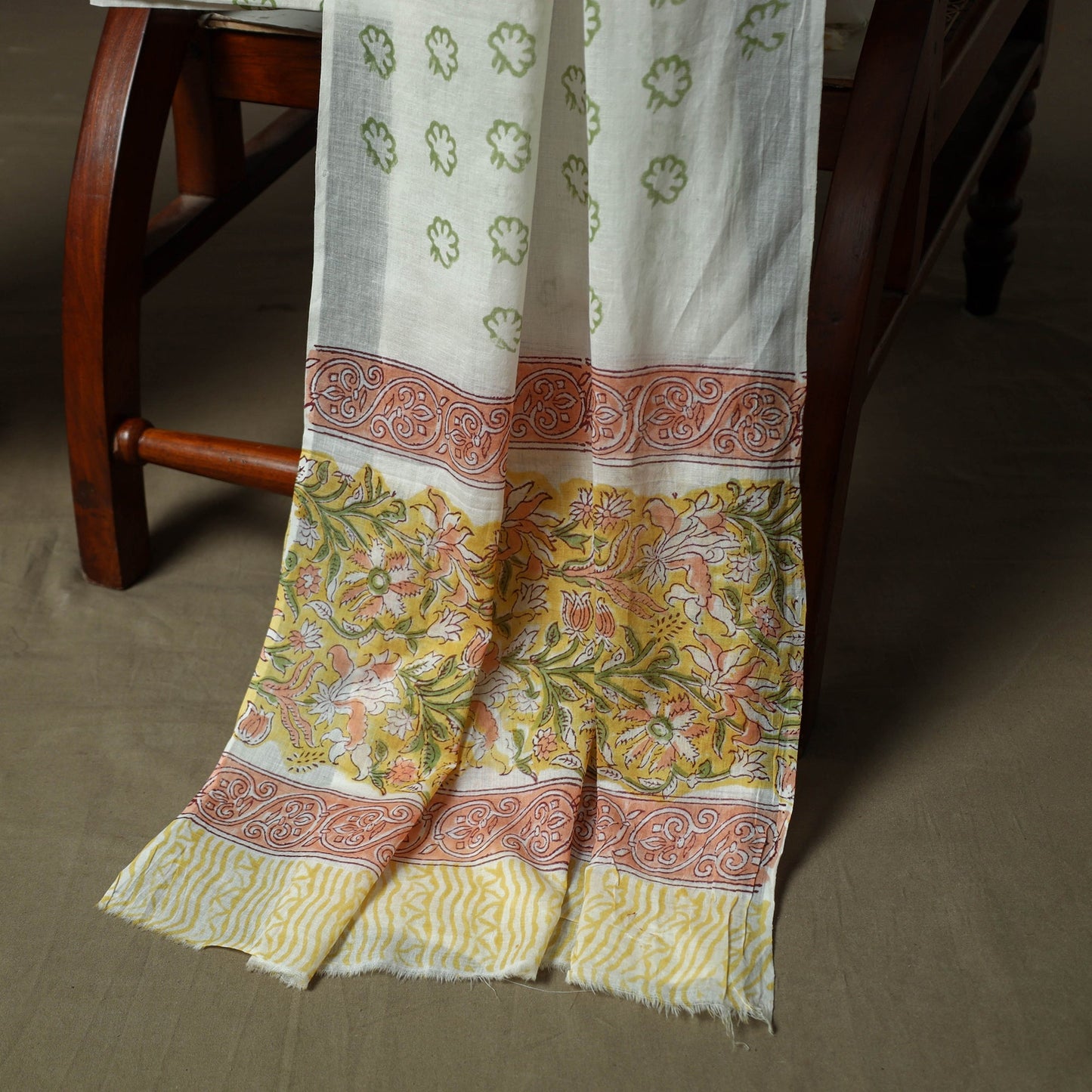 Hand block print cotton sanganeri 3pc unstitched dress