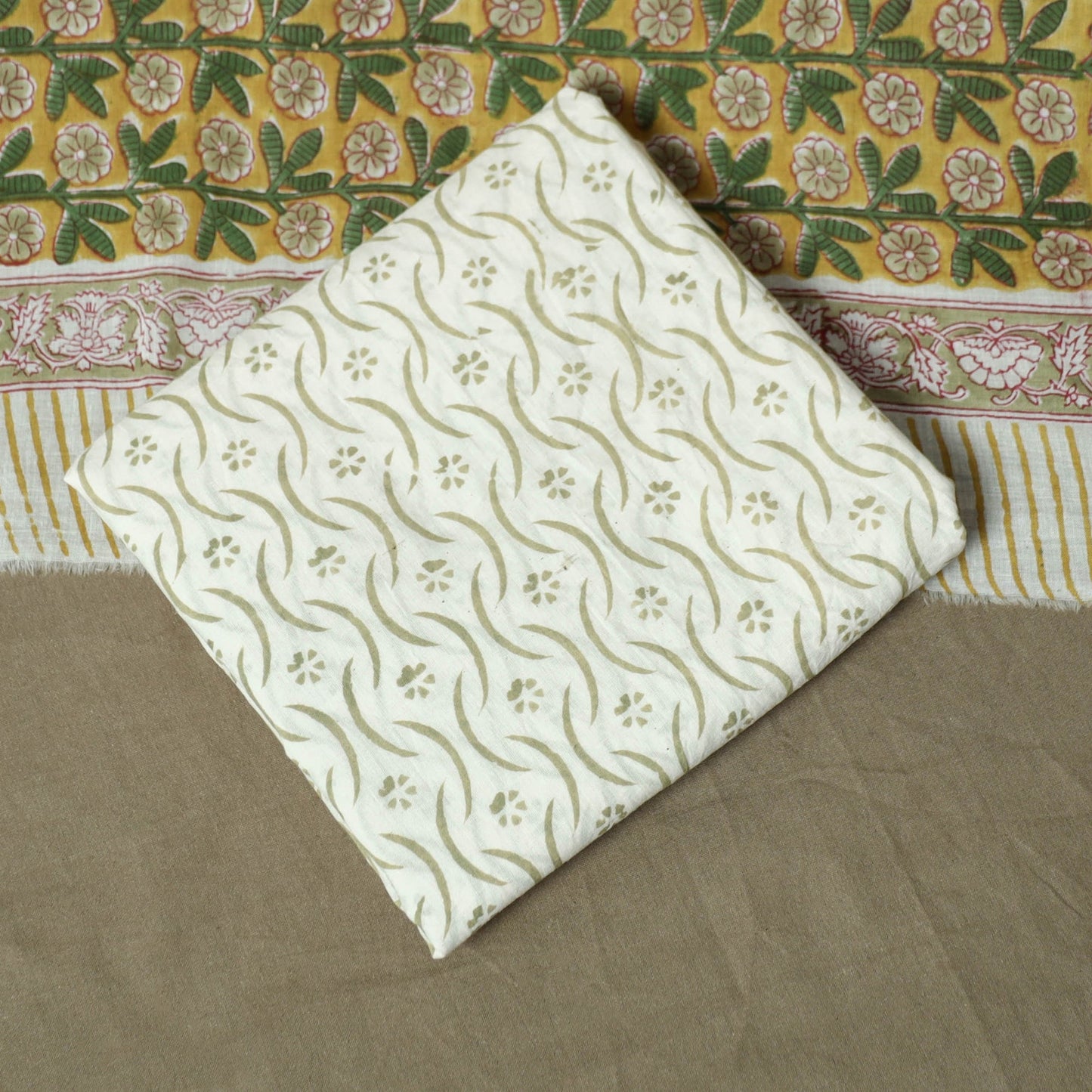 Hand block print cotton sanganeri 3pc unstitched dress