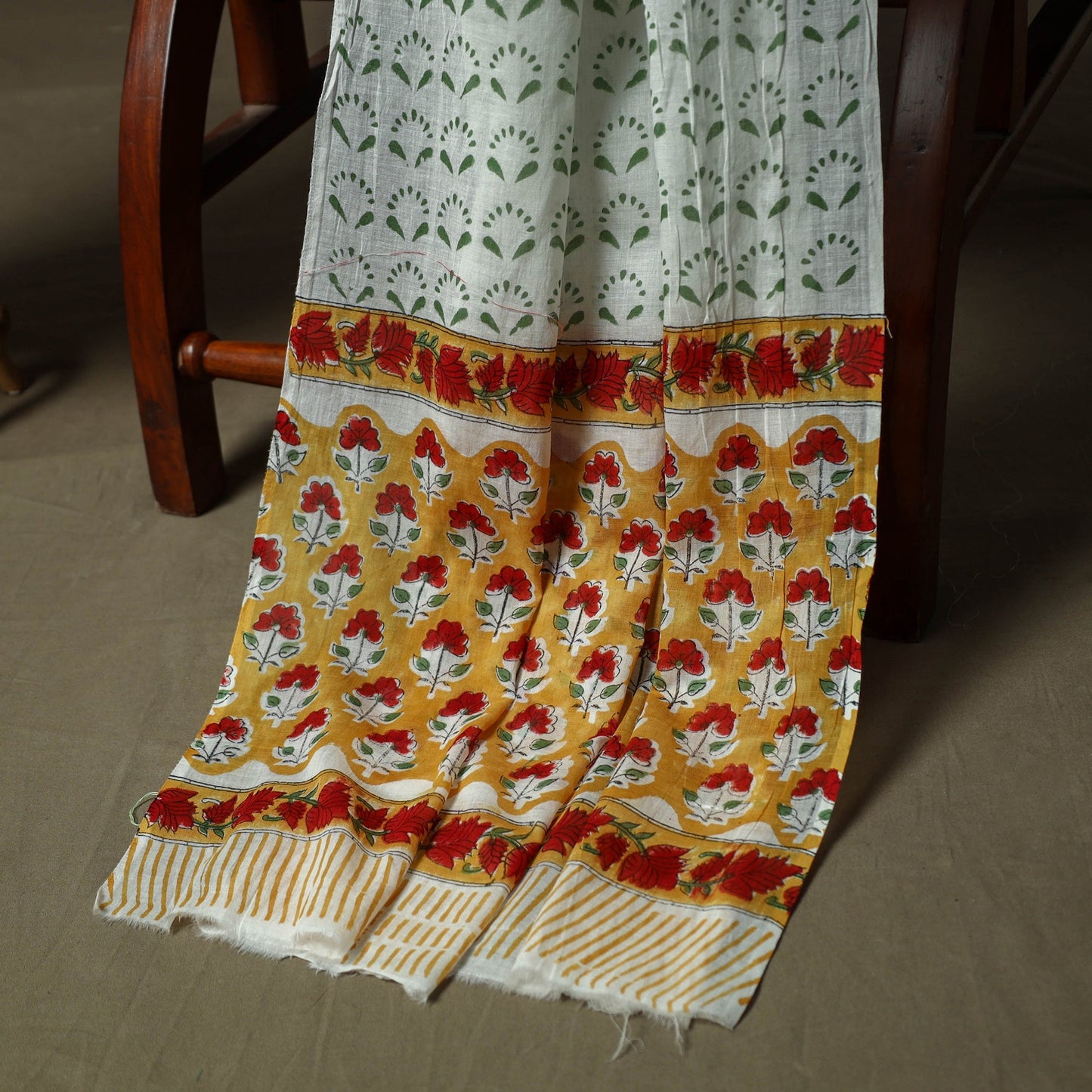 Hand block print cotton sanganeri 3pc unstitched dress