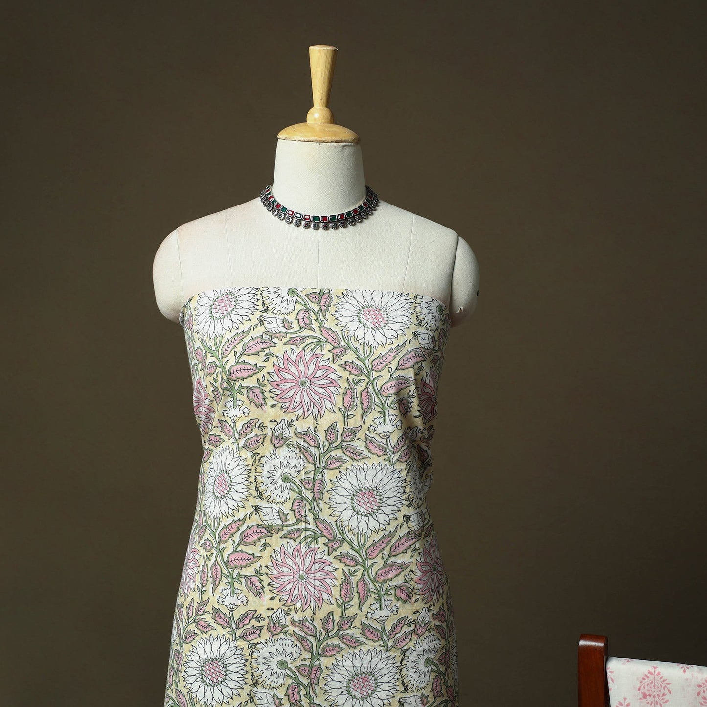Hand block print cotton sanganeri 3pc unstitched dress