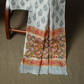 Hand block print cotton sanganeri 3pc unstitched dress