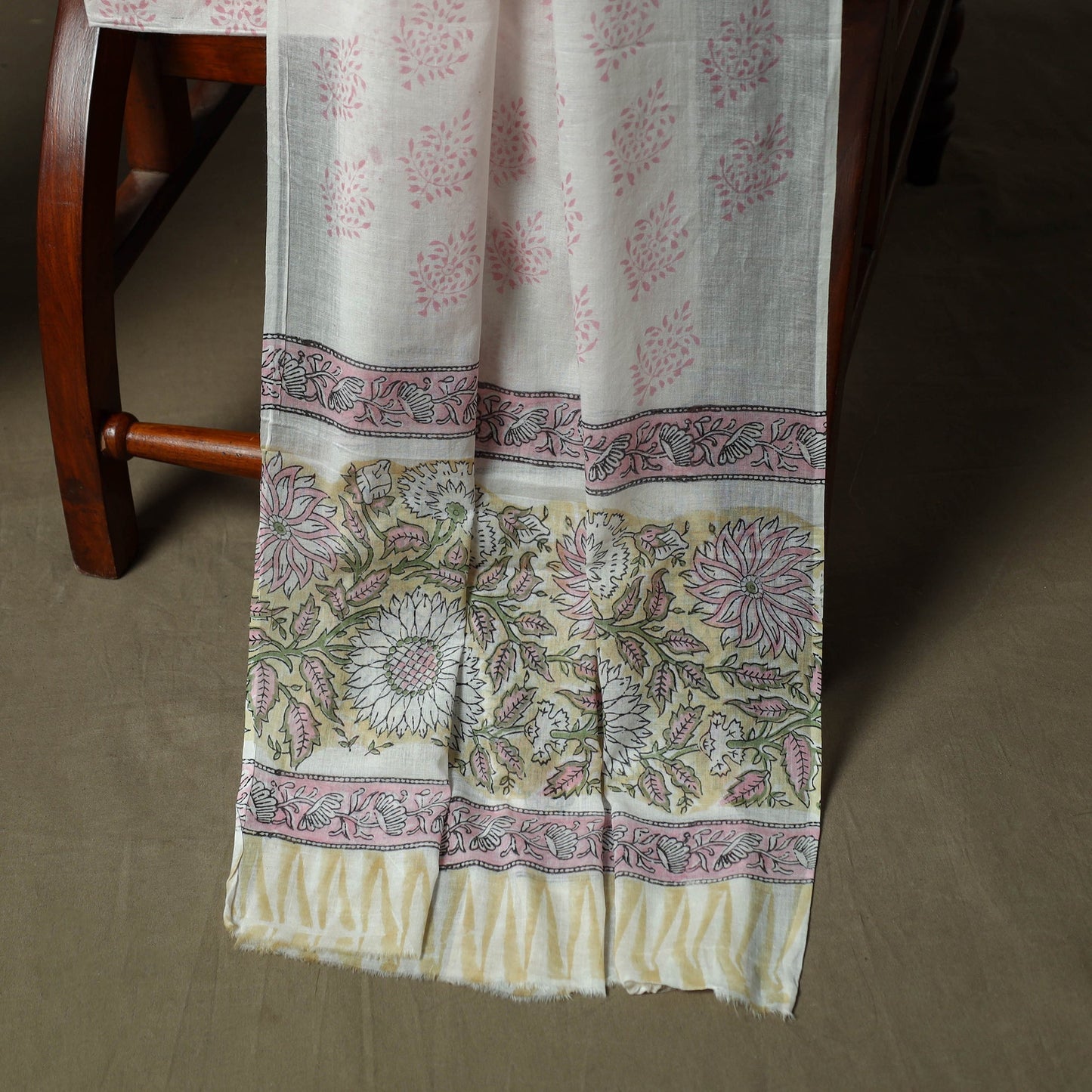 Hand block print cotton sanganeri 3pc unstitched dress