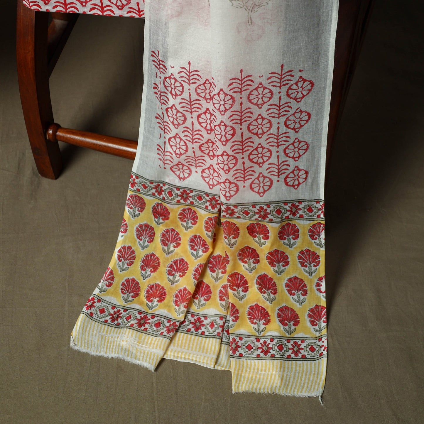 Hand block print cotton sanganeri 3pc unstitched dress