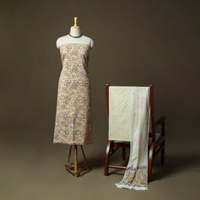 Hand block print cotton sanganeri 3pc unstitched dress