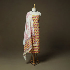 Hand block print cotton sanganeri 3pc unstitched dress