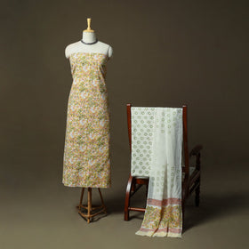 Hand block print cotton sanganeri 3pc unstitched dress