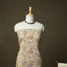 Hand block print cotton sanganeri 3pc unstitched dress