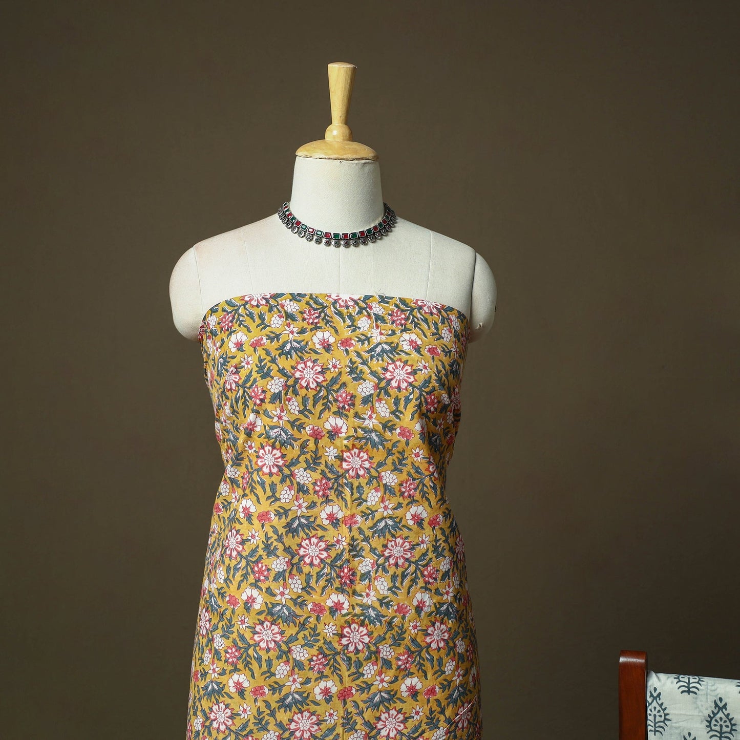 Hand block print cotton sanganeri 3pc unstitched dress