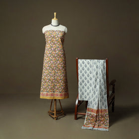 Hand block print cotton sanganeri 3pc unstitched dress