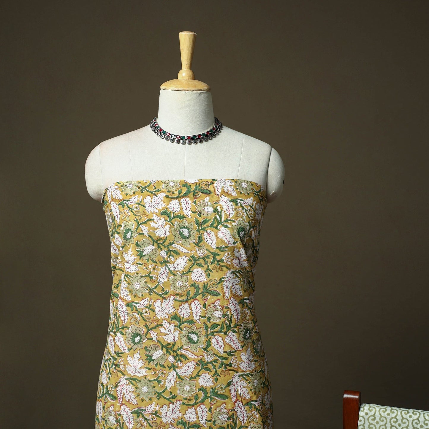Hand block print cotton sanganeri 3pc unstitched dress