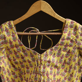 Yellow - hand cotton sanganeri readymade blouse 09